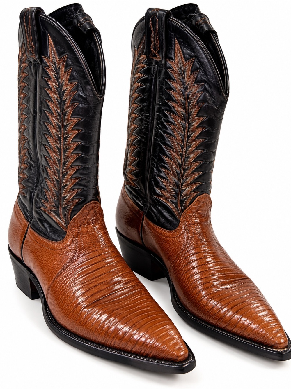 Vintage Tony Lama Men’s 7M Exotic Lizard Cowboy Boots Brown Black Western